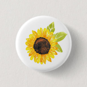 Hand Painted Watercolor Sunflower 3 Cm Round Badge