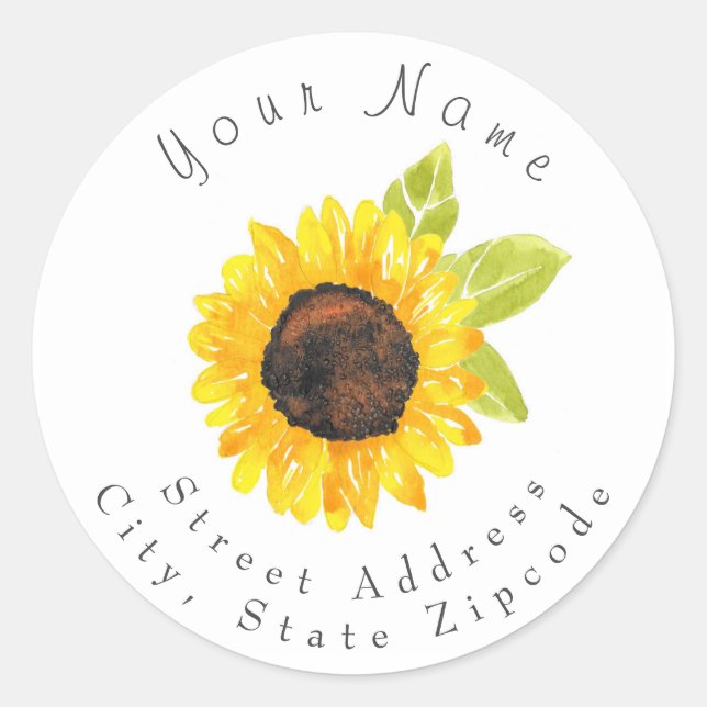 Hand Painted Watercolor Sunflower Address Label (Front)