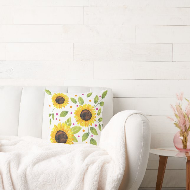 Hand Painted Watercolor Sunflower Bouquet Cushion (Couch)