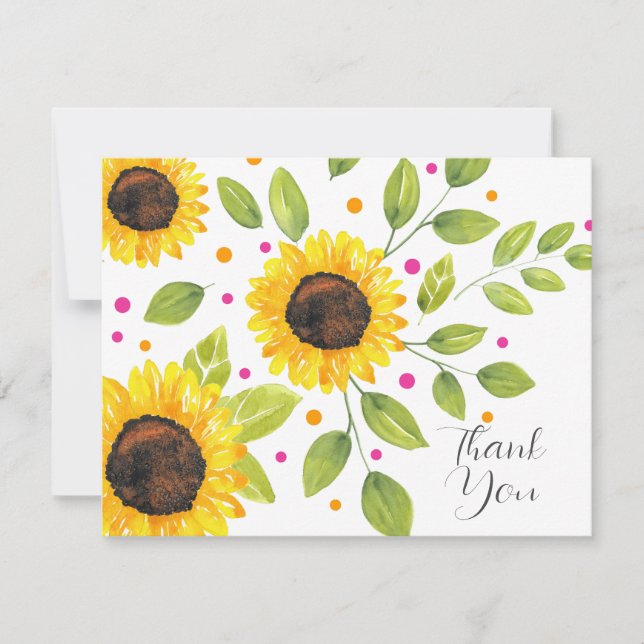 Hand Painted Watercolor Sunflower Bouquet  Thank You Card (Front)