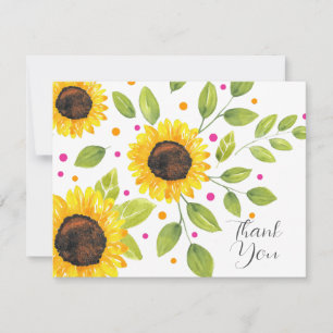 Hand Painted Watercolor Sunflower Bouquet Thank You Card