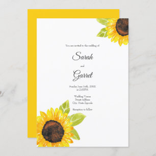 Hand Painted Watercolor Sunflower Invitation