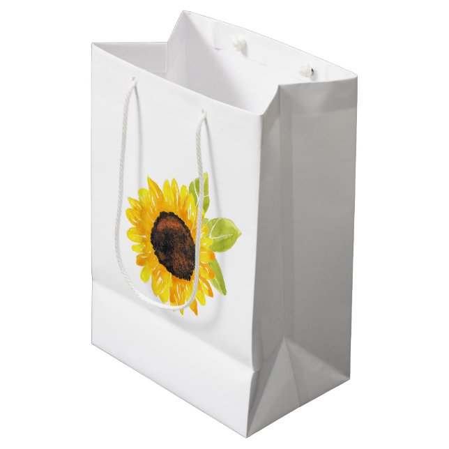 Hand Painted Watercolor Sunflower Medium Gift Bag (Front Angled)