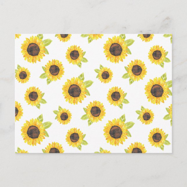 Hand Painted Watercolor Sunflower Pattern Postcard (Front)