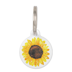Hand Painted Watercolor Sunflower Pet Tag