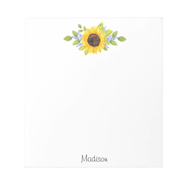 Hand Painted Watercolor Sunflower Swag Notepad (Front)
