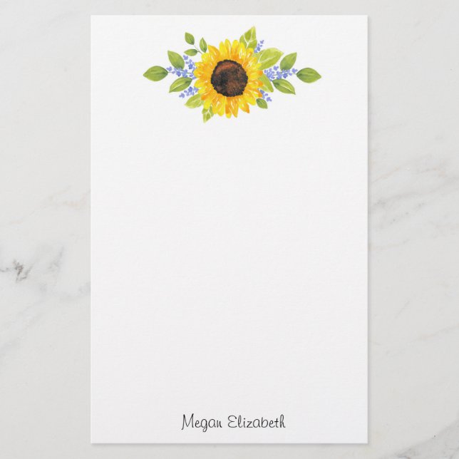 Hand Painted Watercolor Sunflower Swag Stationery (Front)