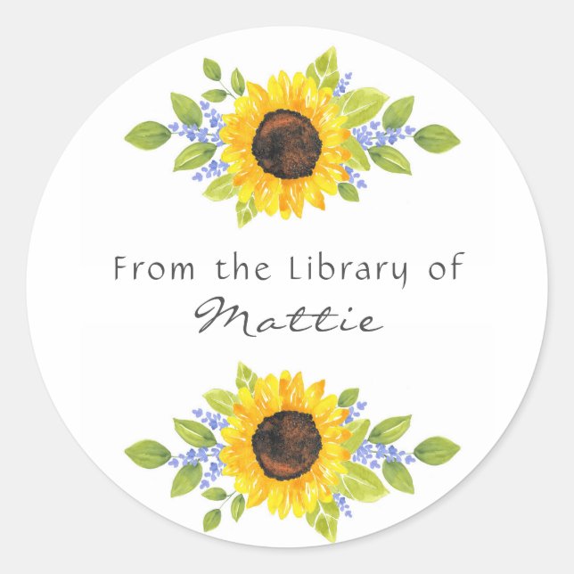 Hand Painted Watercolor Sunflower Swags Classic Round Sticker (Front)