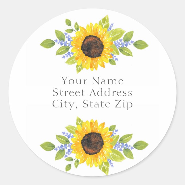 Hand Painted Watercolor Sunflower Swags label (Front)