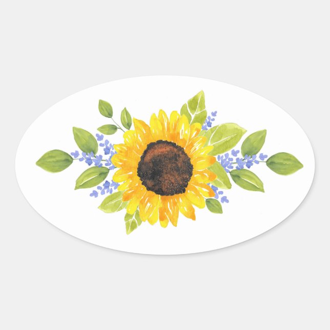 Hand Painted Watercolor Sunflower Swags  Oval Sticker (Front)