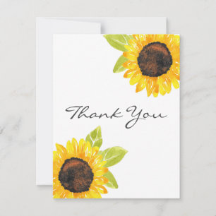 Hand Painted Watercolor Sunflower Thank You Card