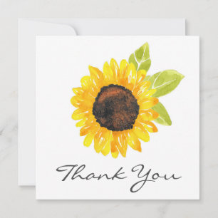 Hand Painted Watercolor Sunflower Thank You Card