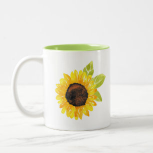 Hand Painted Watercolor Sunflower Two-Tone Coffee Mug