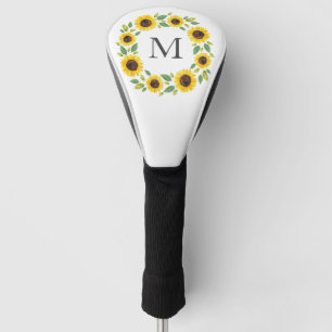 Hand Painted Watercolor Sunflower Wreath Golf Head Cover