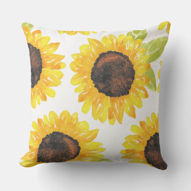 Hand Painted Watercolor Sunflowers Cushion (Front)