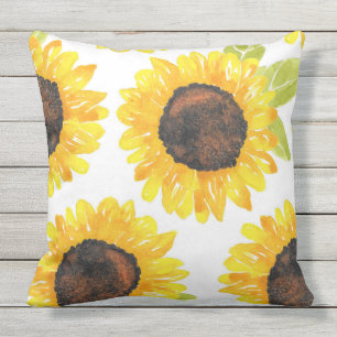 Hand Painted Watercolor Sunflowers Cushion