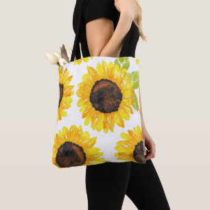 Hand Painted Watercolor Sunflowers Tote Bag