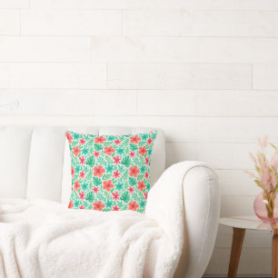 Hand-painted Watercolor Tropical Flowers Summer Cushion