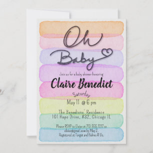 Hand painted, watercolor, unique baby shower invitation