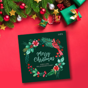 Hand Painted Watercolor Wreath with Greenery Holiday Card