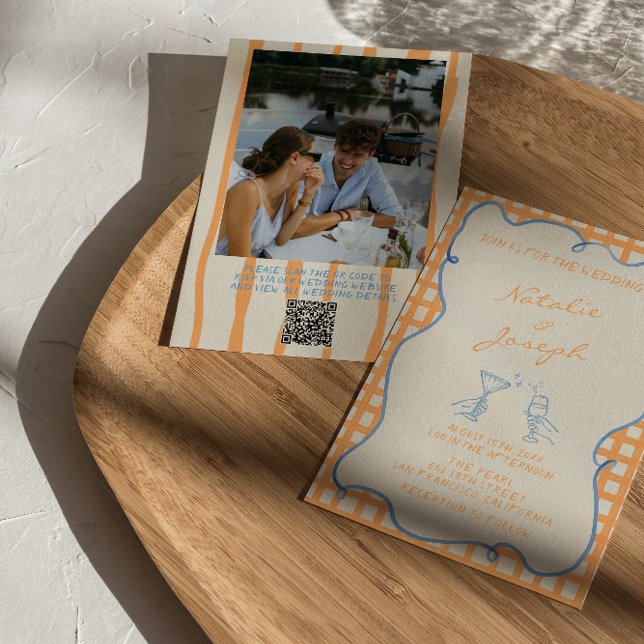 Hand Painted Whimsical Photo QR Code Fun Wedding Invitation (Creator Uploaded)