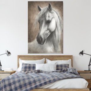 Hand Painted White Horse Portrait Canvas Print
