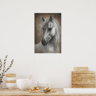 Hand Painted White Horse Portrait Elegant Equine Poster