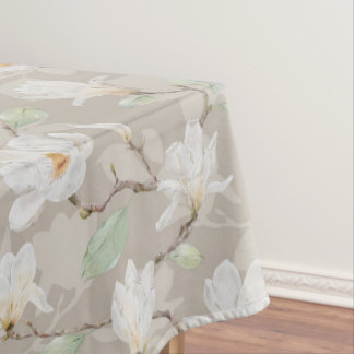 Hand Painted White Magnolia on Beige Tablecloth