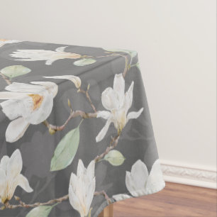 Hand Painted White Magnolia on Dark Tablecloth