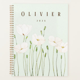 hand painted white poppy watercolor planner