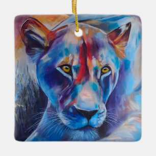 Hand Painted Wild Cat Portrait Ceramic Ornament