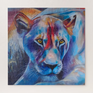 Hand Painted Wild Cat Portrait Jigsaw Puzzle