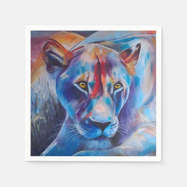Hand Painted Wild Cat Portrait Napkin (Front)
