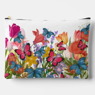 Hand painted wild floral print  accessory pouch