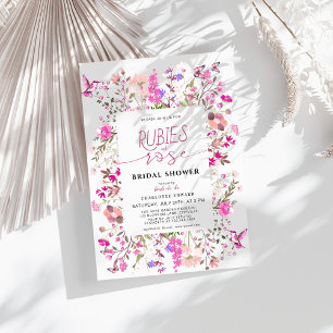 hand painted Wildflower Ruby Rose Bridal Shower  Invitation