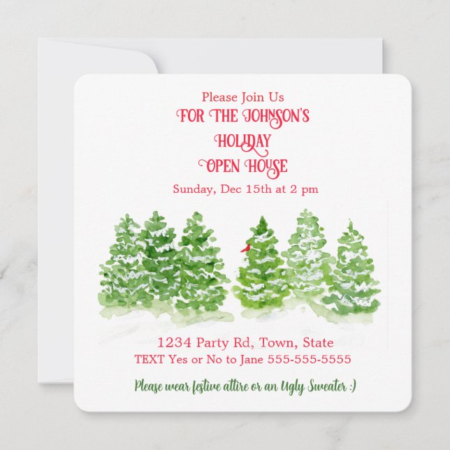 Hand painted Winter Trees PERSONALIZE Invitation (Front)