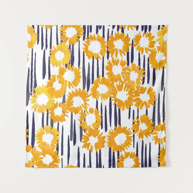 Hand painted yellow flowers seamless pattern tapestry (Front)