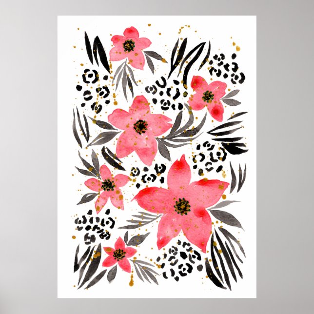Hand Painting Abstract Watercolor Tropical Exotic  Poster (Front)
