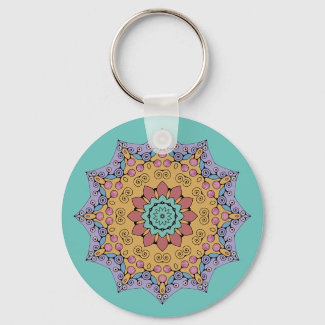 Hand Painting Mandala Clock Face 1 Key Ring (Front)