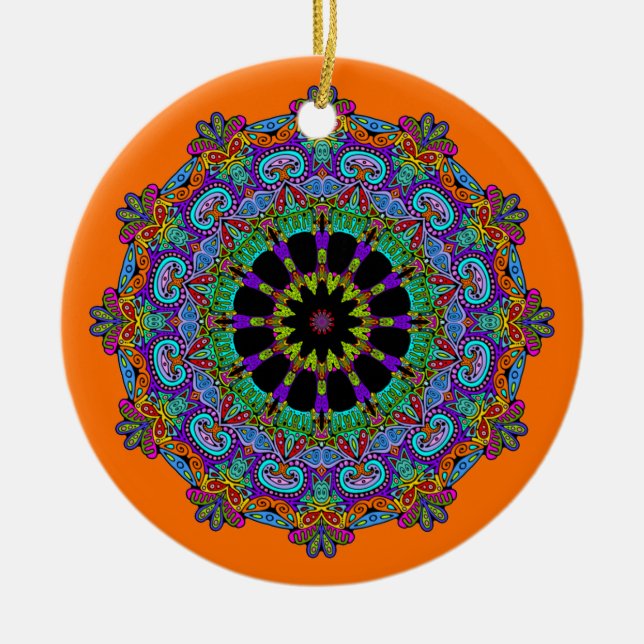 Hand Painting Mandala Clock Face 24 Ceramic Tree Decoration (Front)