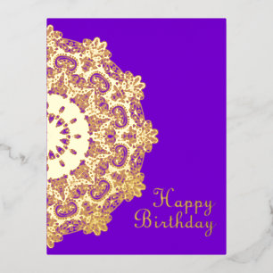 Hand Painting Mandala Clock Face 24 Foil Holiday Postcard