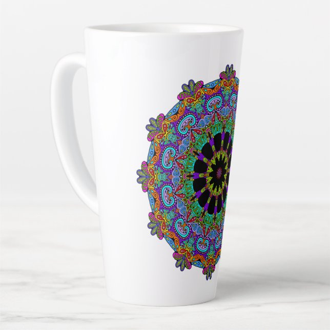 Hand Painting Mandala Clock Face 24 Latte Mug (Left Angle)