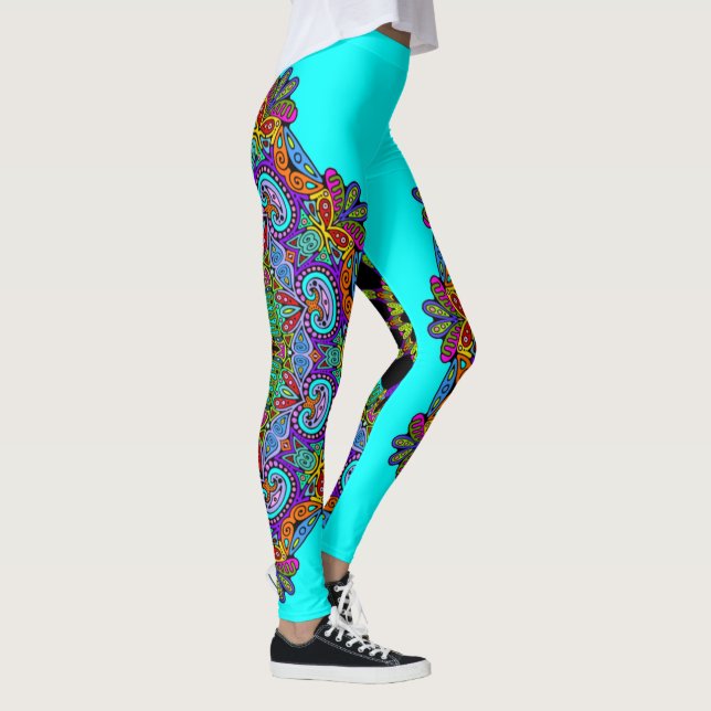 Hand Painting Mandala Clock Face 24 Leggings (Right)