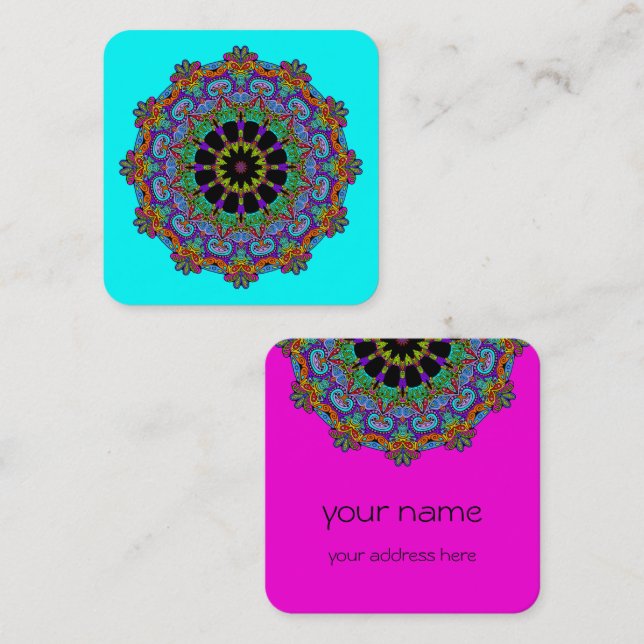 Hand Painting Mandala Clock Face 24 Square Business Card (Front/Back)