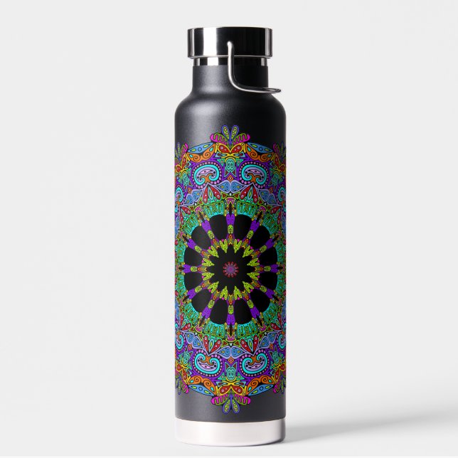 Hand Painting Mandala Clock Face 24 Water Bottle (Left)