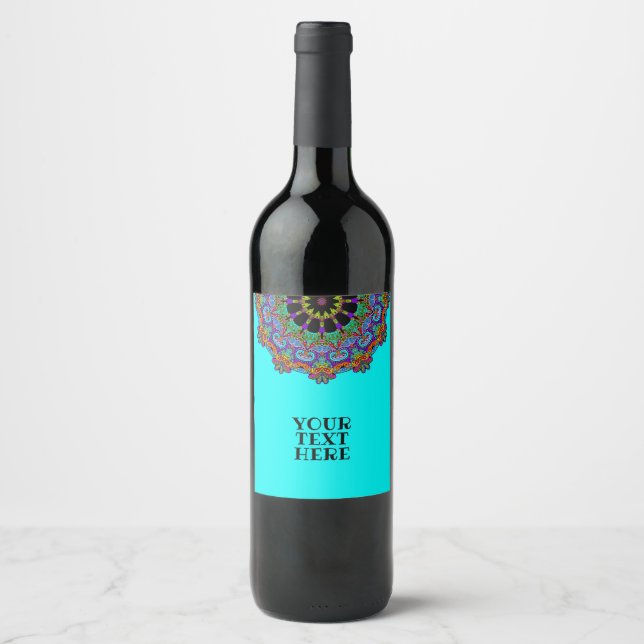Hand Painting Mandala Clock Face 24 Wine Label (Front)