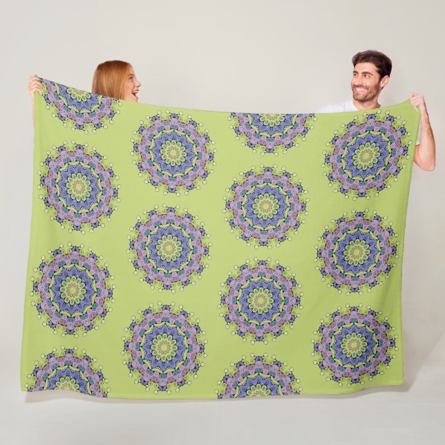 Hand Painting Mandala Clock Face 2 Fleece Blanket (In Situ)