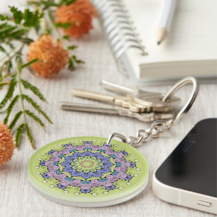 Hand Painting Mandala Clock Face 2 Key Ring