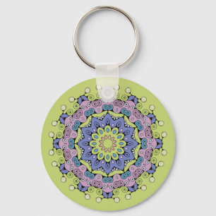 Hand Painting Mandala Clock Face 2 Key Ring