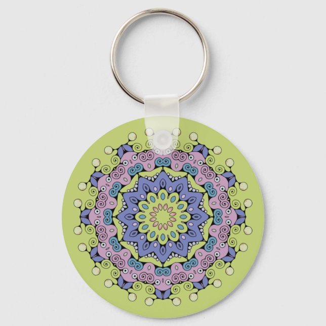 Hand Painting Mandala Clock Face 2 Key Ring (Front)